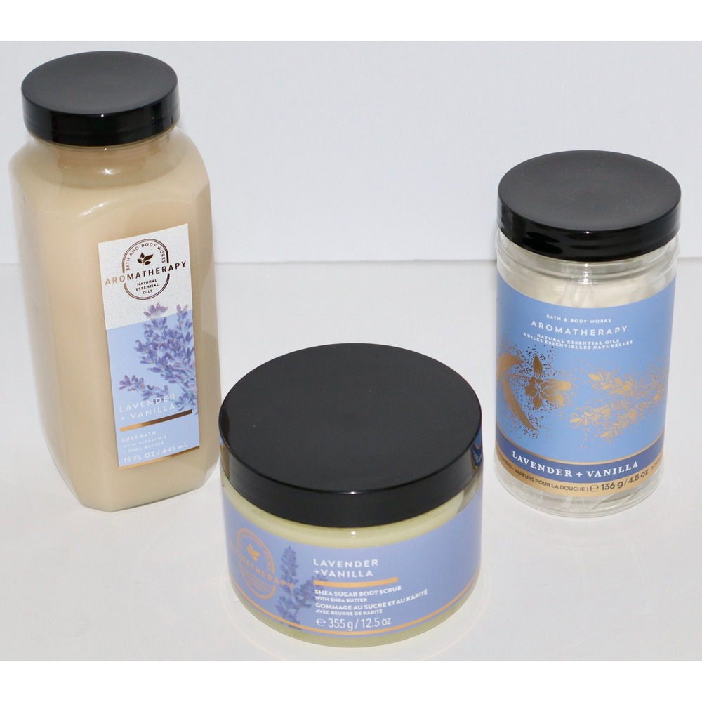 Bath and Body Works Aromatherapy Lavender Vanilla Sleep Set Bath Scrub Steamers